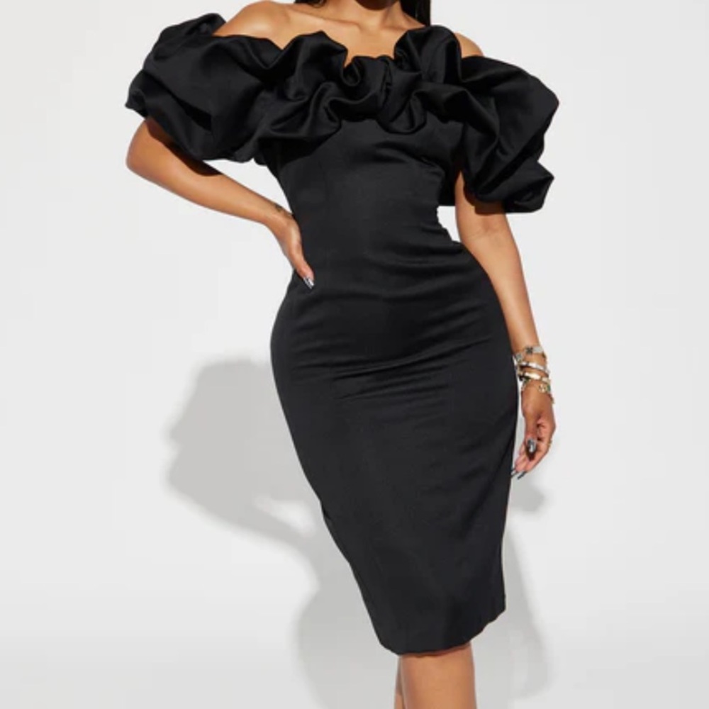 Sold Out Fashion Nova Parisian Nights Midi Dress - Black Size Large New w/ tags
